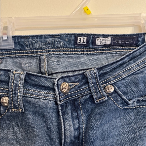 Miss Me Blue Boot Cut Jeans with Rhinestone Embellishments - Picture 3 of 11